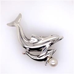 Kabana Pearl Dolphins Sterling Silver Pendant